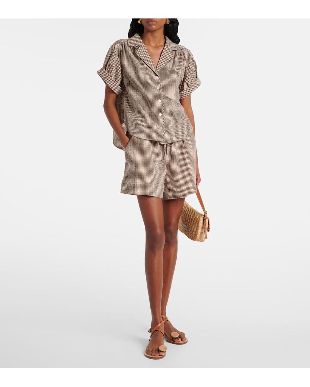 Veronica Beard Natural Ilene Gingham Cotton-Blend Shirt