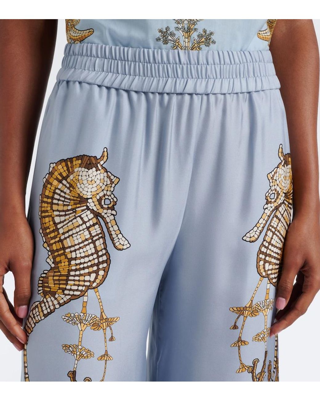 LaDoubleJ Blue Printed Silk Twill Palazzo Pants