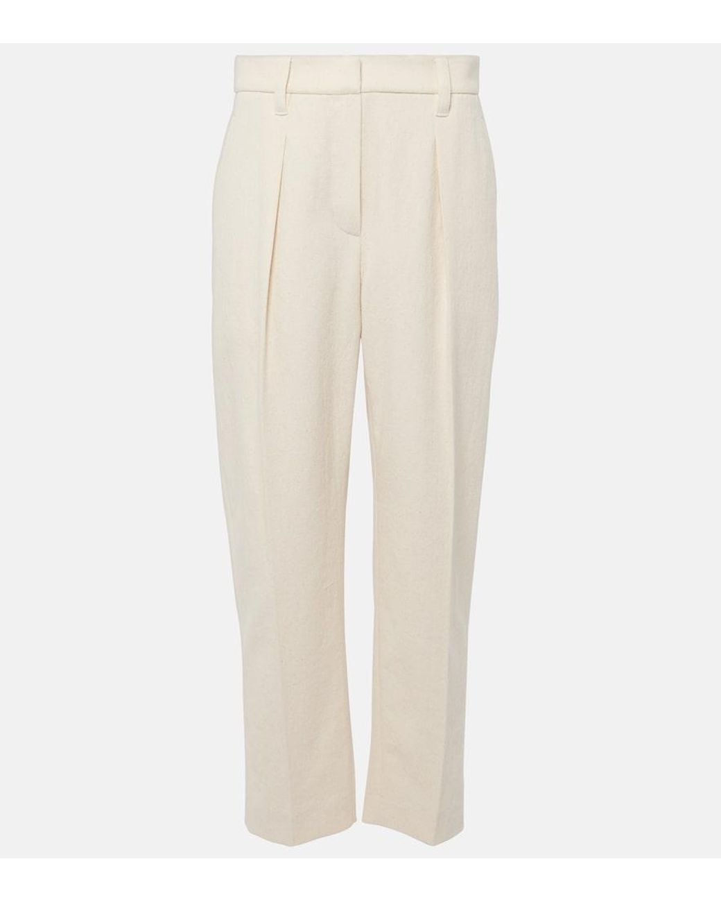 Brunello Cucinelli White Gabardine High-Rise Straight Pants