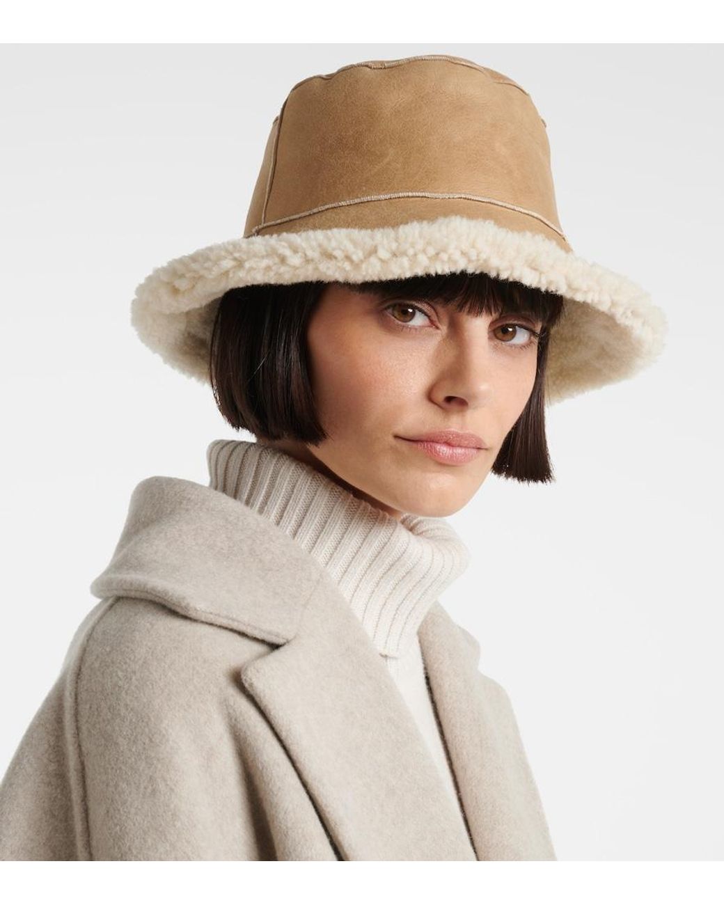 Brunello Cucinelli Natural Reversible Shearling Bucket Hat