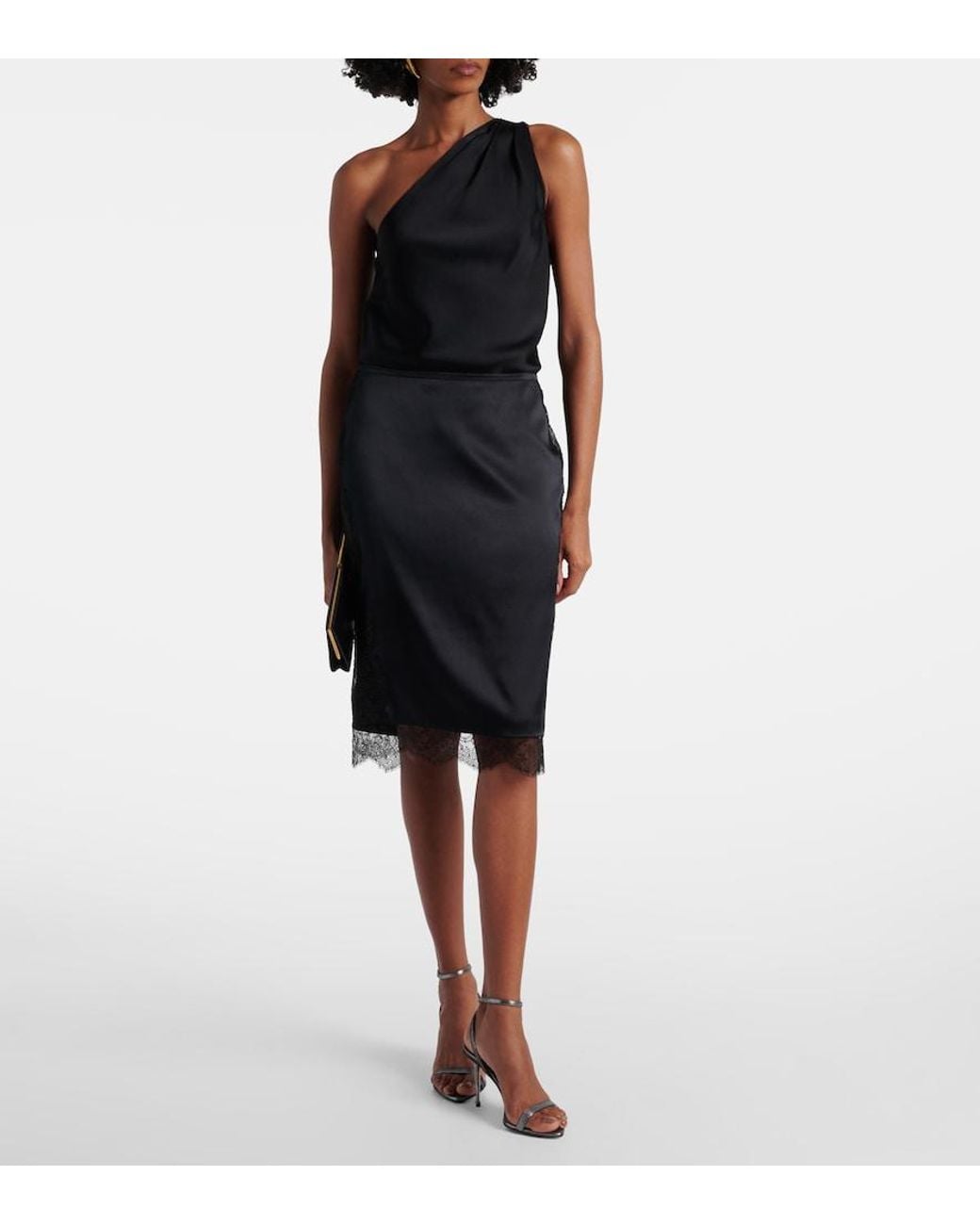 Tom Ford Black Silk-Blend Crepe Satin Pencil Skirt