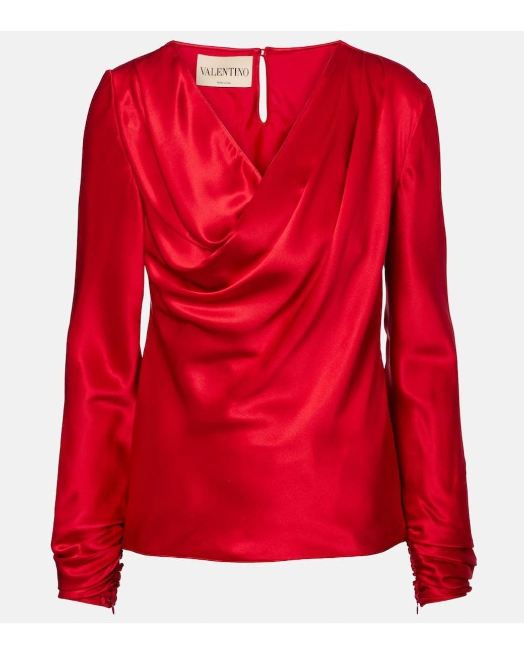 Valentino Garavani Red Draped Silk Satin Top