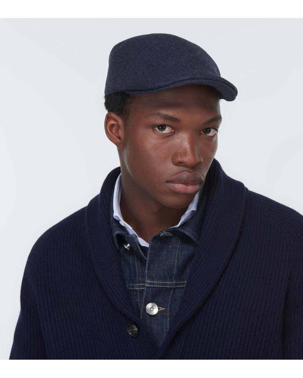 Brunello Cucinelli Blue Logo Wool Cap for men