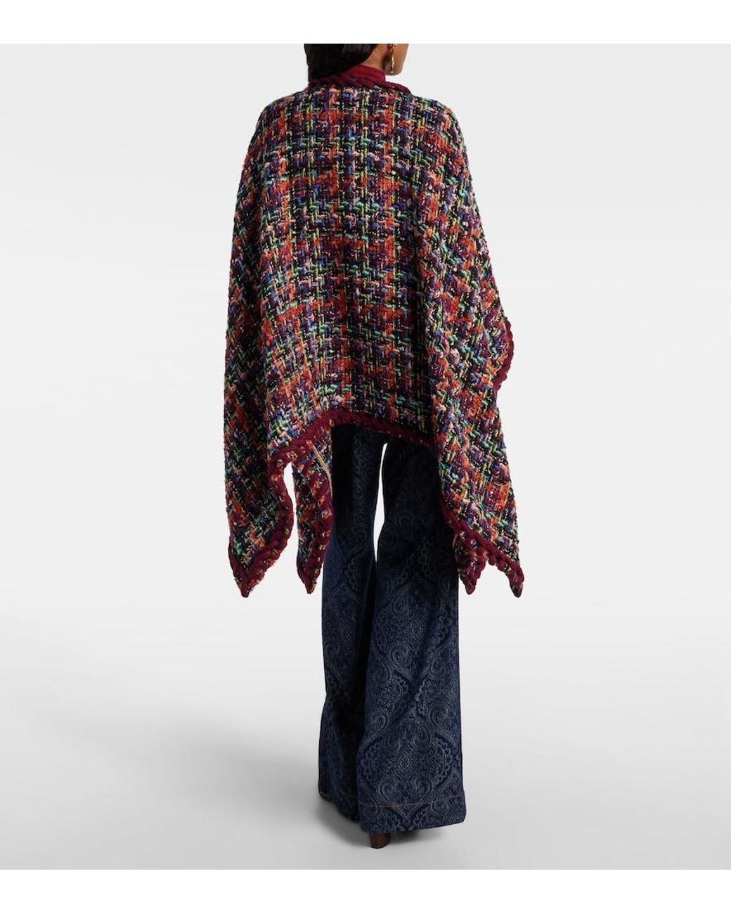 Etro Black Wool, Mohair, And Cotton-Blend Tweed Cape