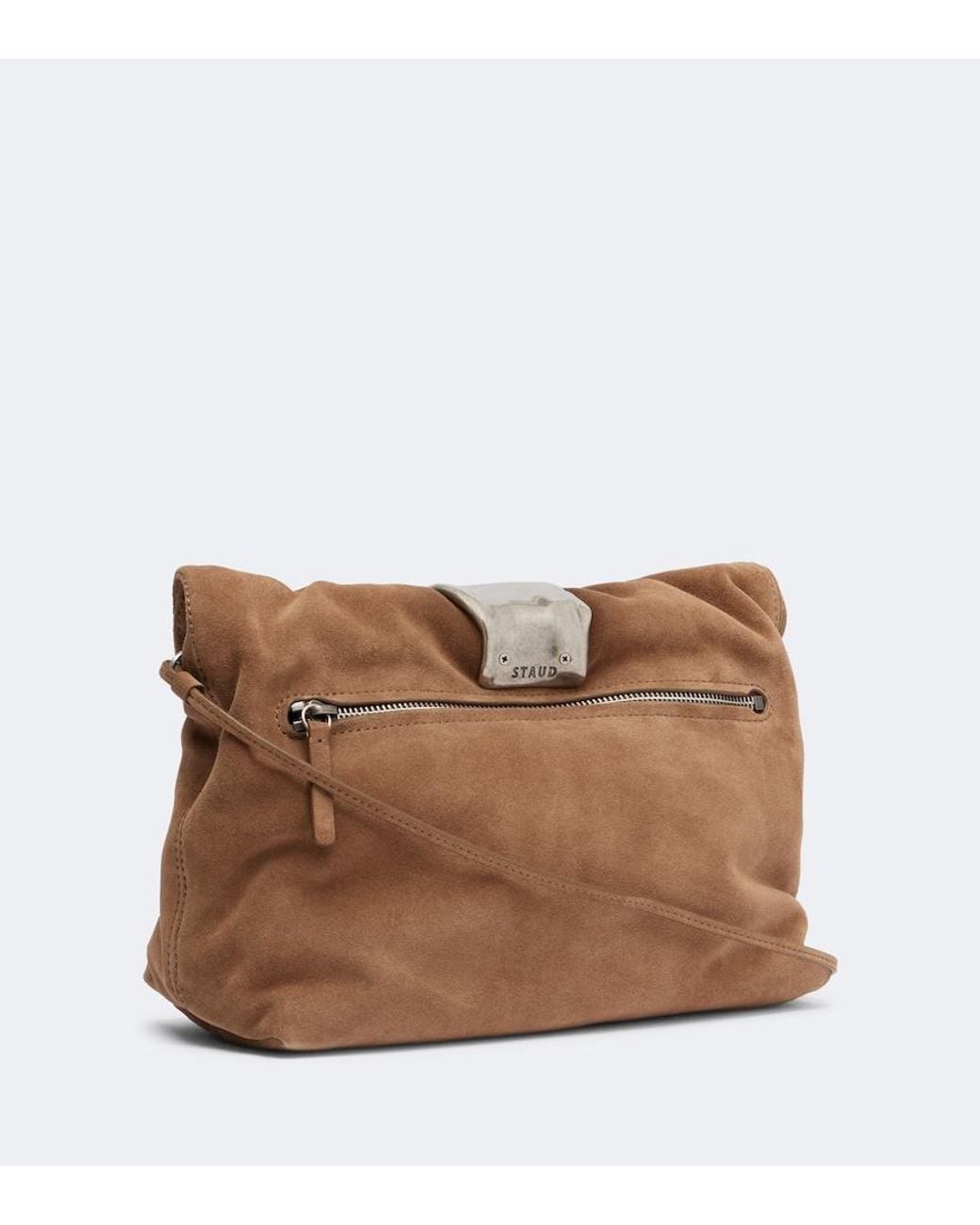 Staud Brown Puff Small Suede Clutch