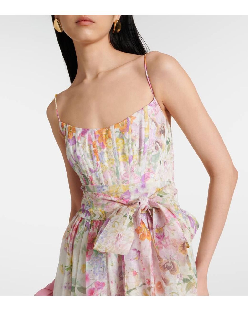 Zimmermann Natura Floral Linen And Silk Midi Dress in Natural | Lyst
