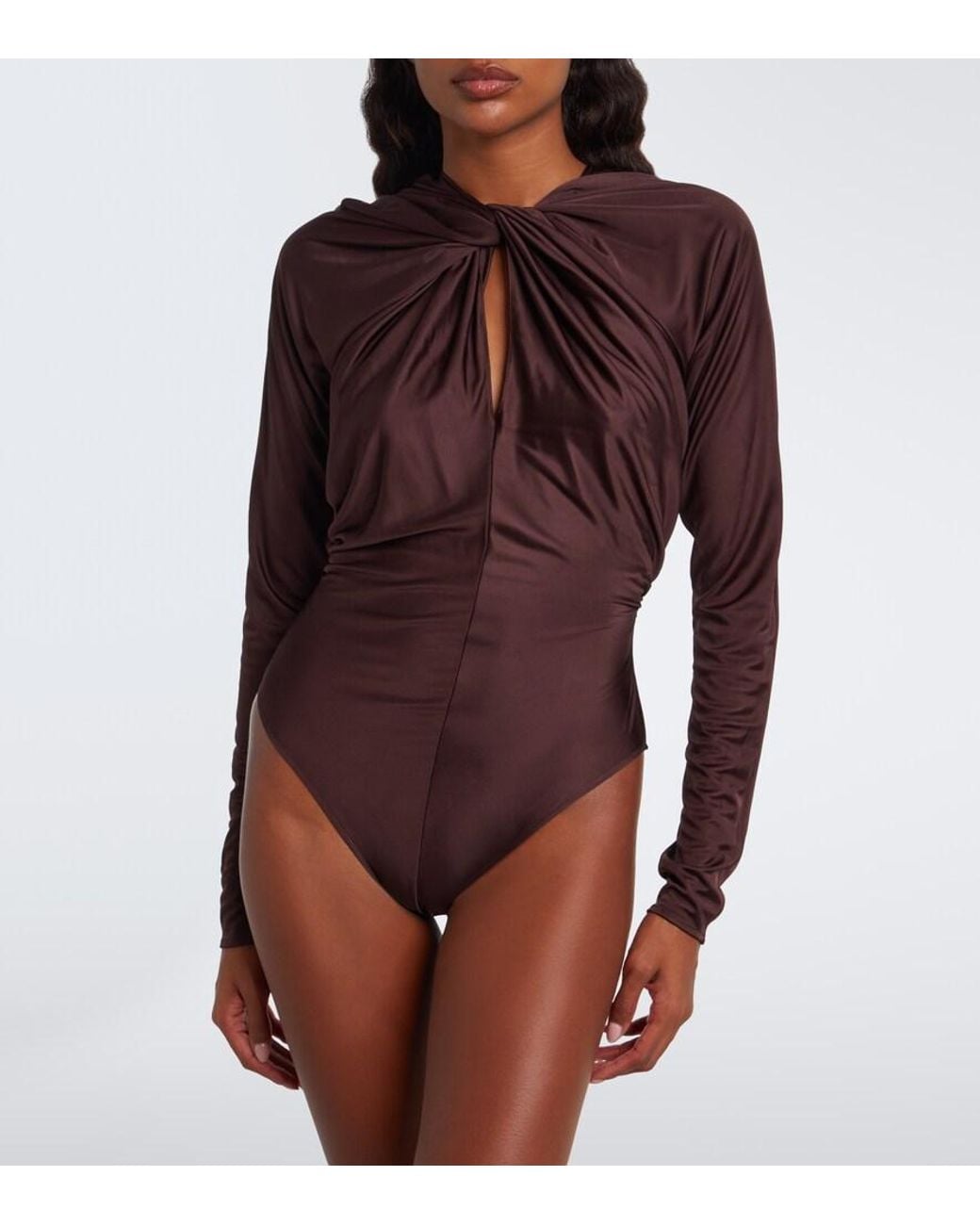 Balmain Brown Draped Satin Bodysuit