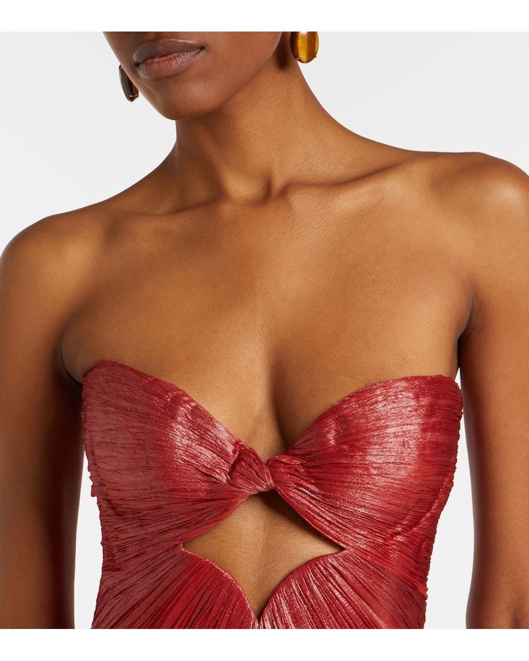 Maria Lucia Hohan Red Rachel Draped Silk Muslin Bustier Gown