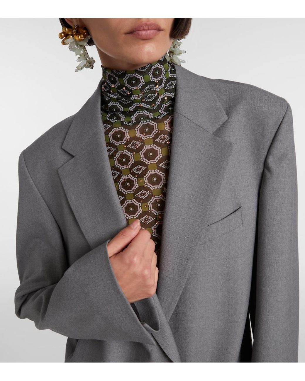 Dries Van Noten Gray Wool-Blend Blazer