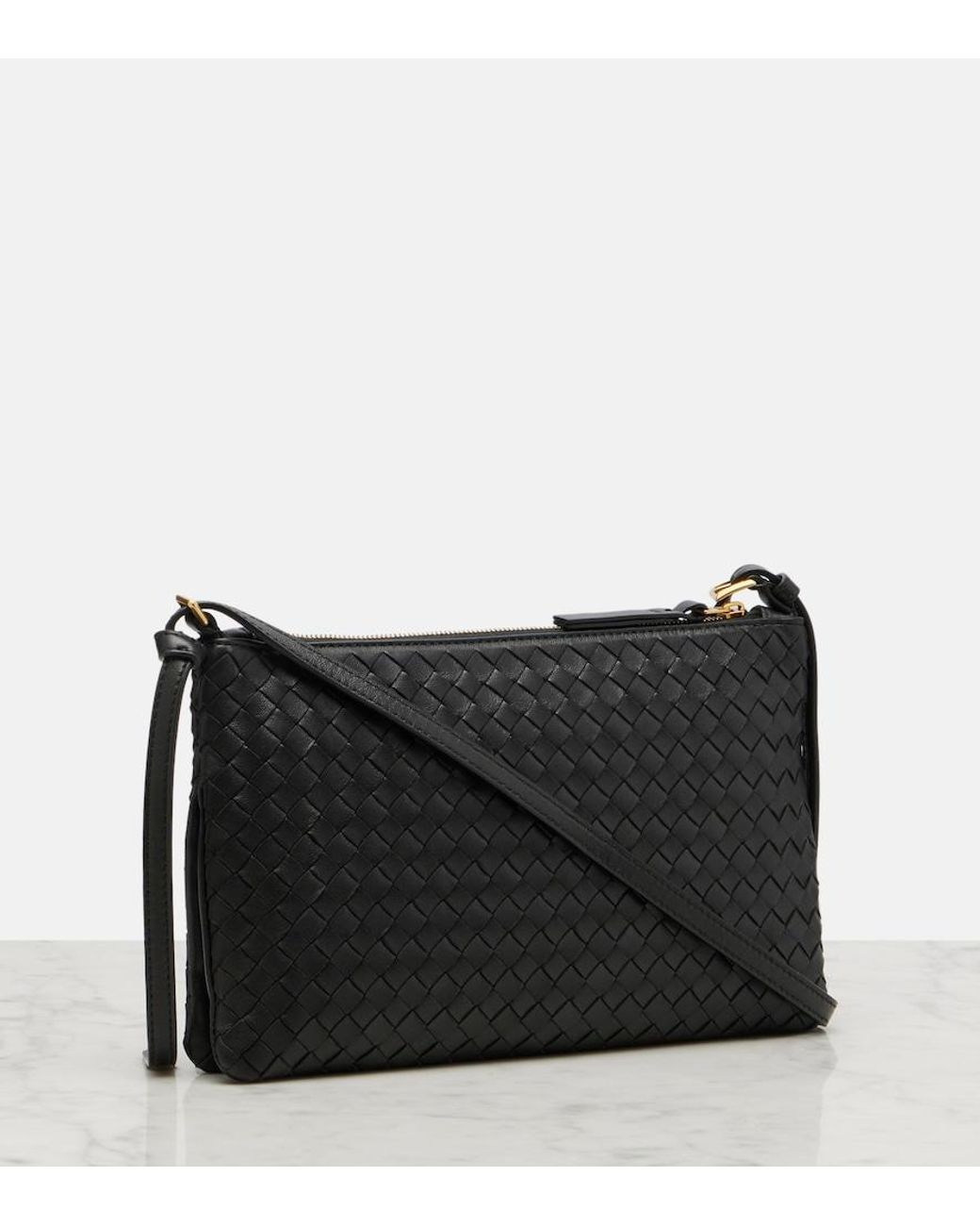 Bottega Veneta Black Piccolo Intrecciato Medium Leather Pouch