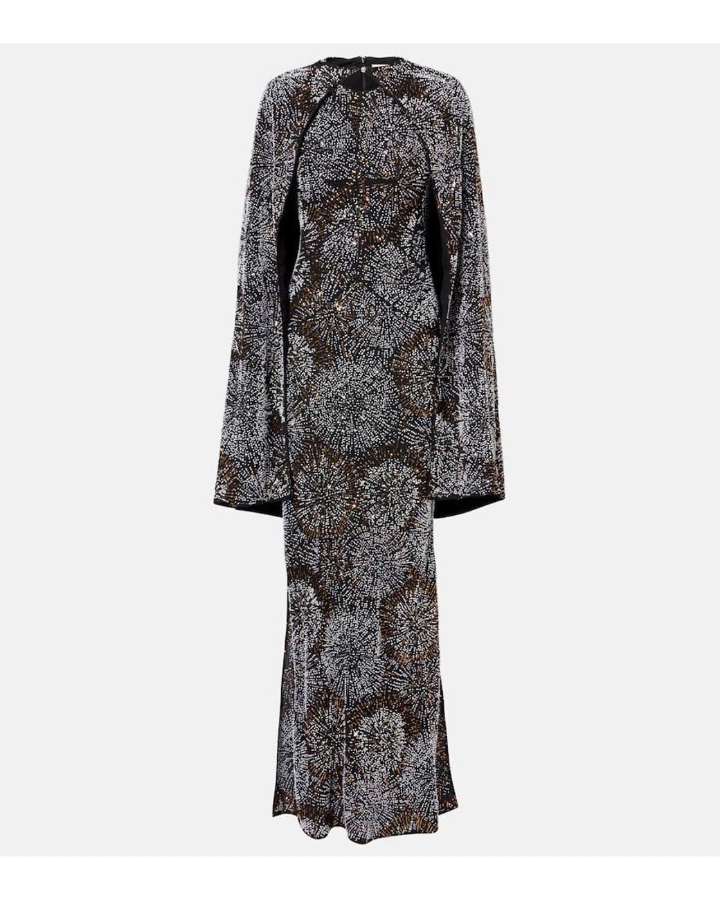Rabanne Gray Embellished Caped Gown