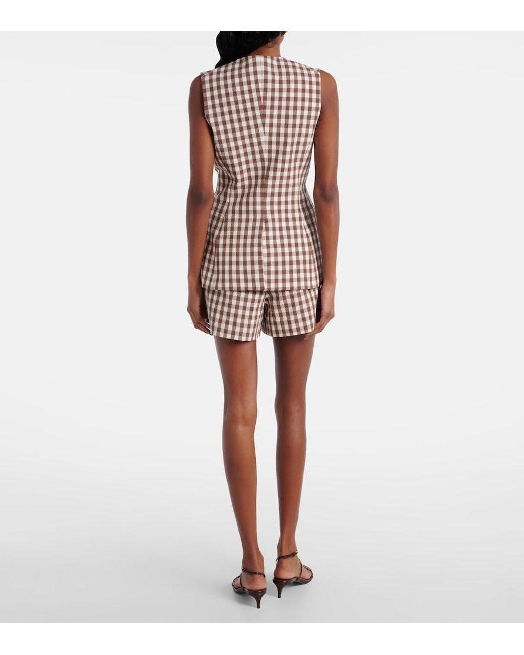 Veronica Beard Natural Lois Gingham Seersucker Top