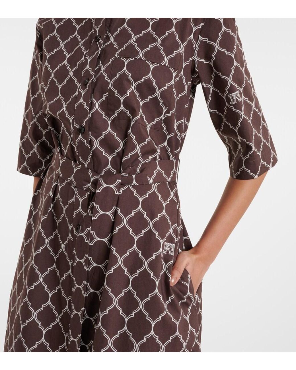Max Mara Brown Daniel Printed Cotton Shirt Dress