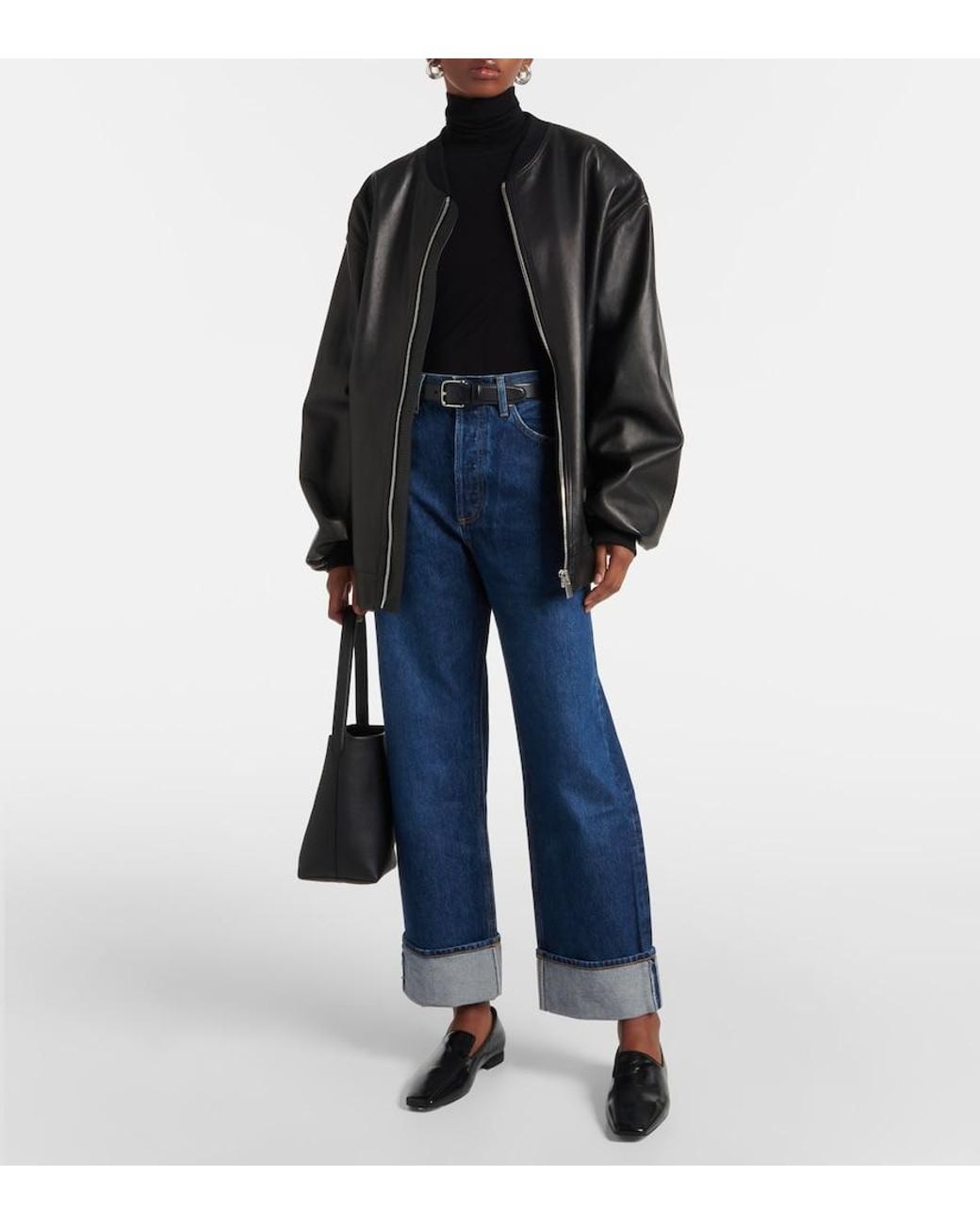 Agolde Black Lyocell Turtleneck Long-Sleeved Top