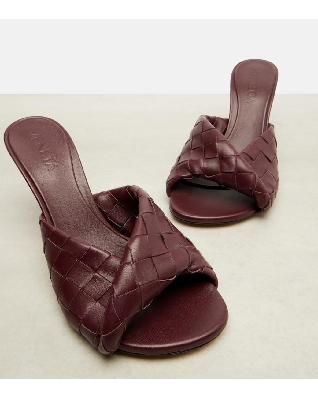 Bottega Veneta Brown Blink 80 Intrecciato Leather Mules