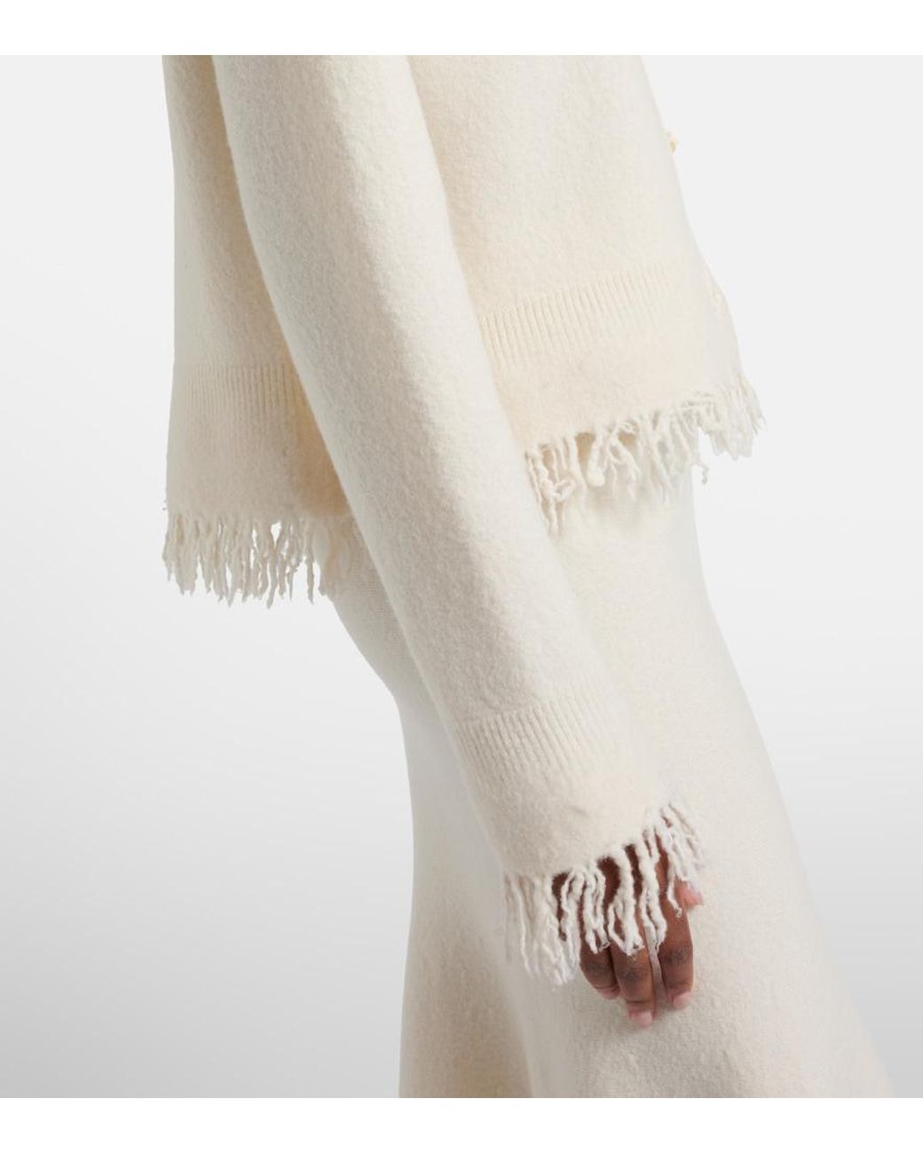 Bottega Veneta Natural Fringed Wool Cardigan