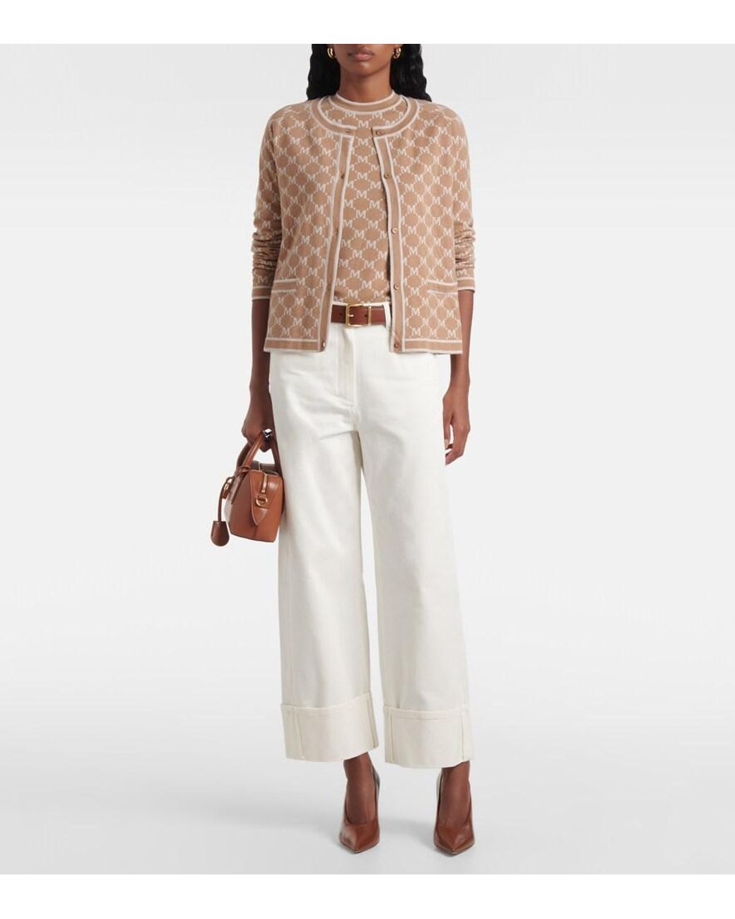 Max Mara Natural Tivoli Intarsia Wool And Cashmere Cardigan