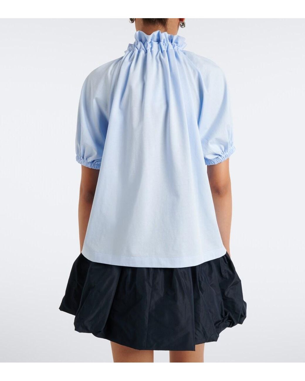 Patou Blue Bow-Detail Gathered Cotton Jersey Top