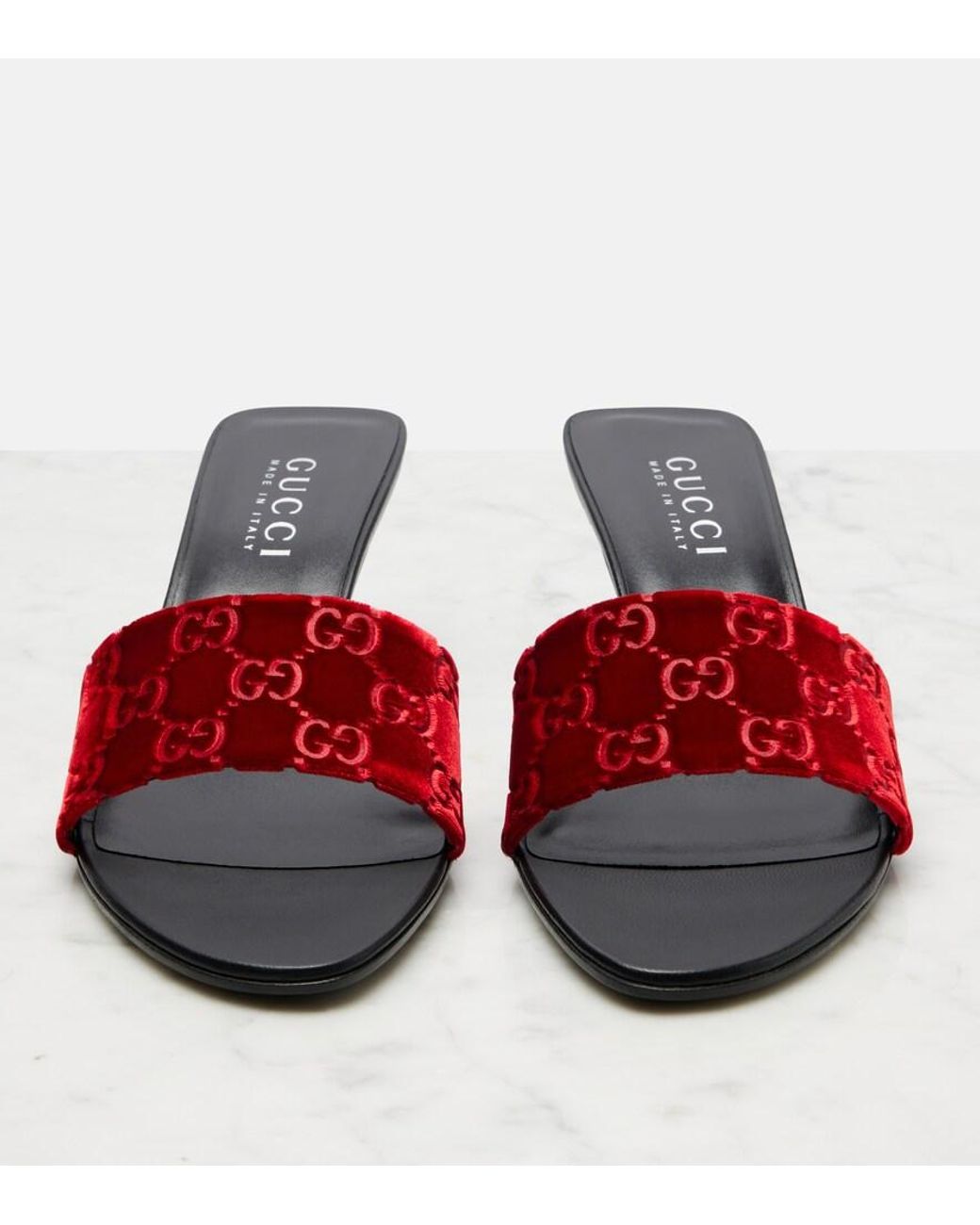 Gucci Red Gg Velvet Mules
