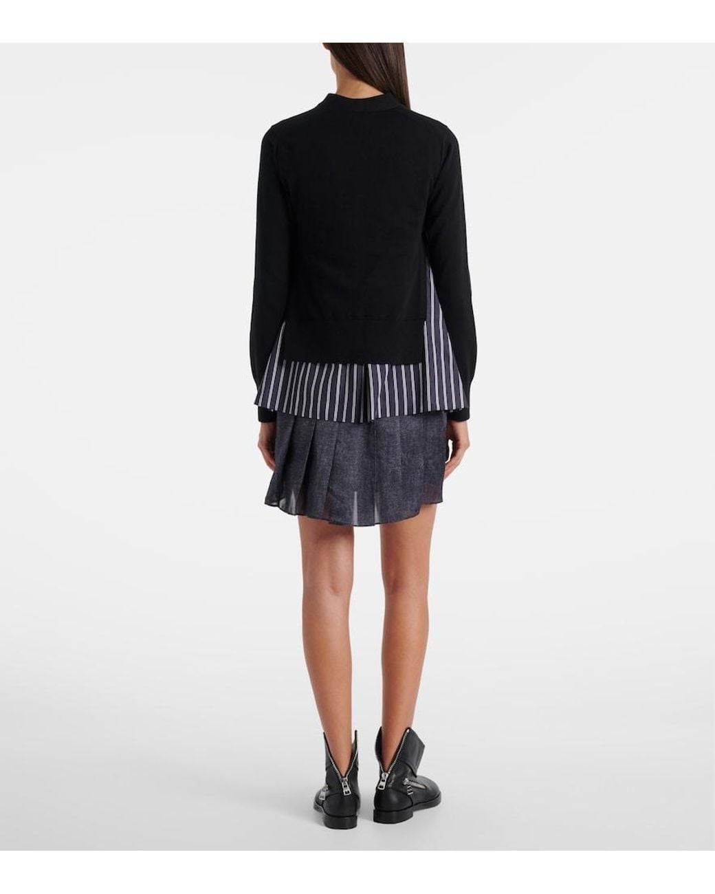 Sacai Black Layered Cotton Cardigan