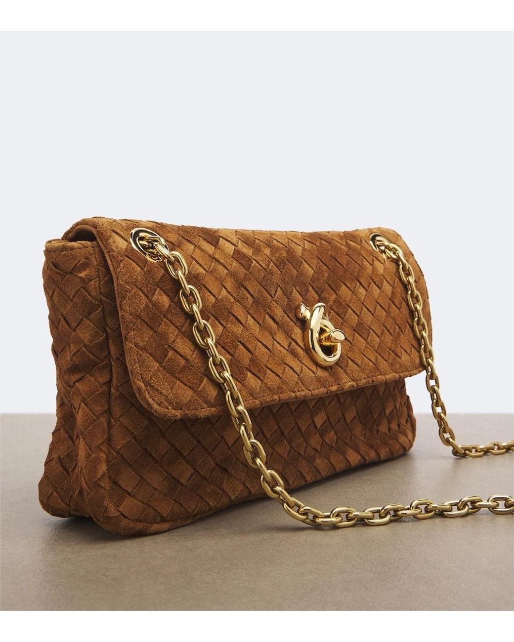 Bottega Veneta Brown Madison Intrecciato Suede Shoulder Bag