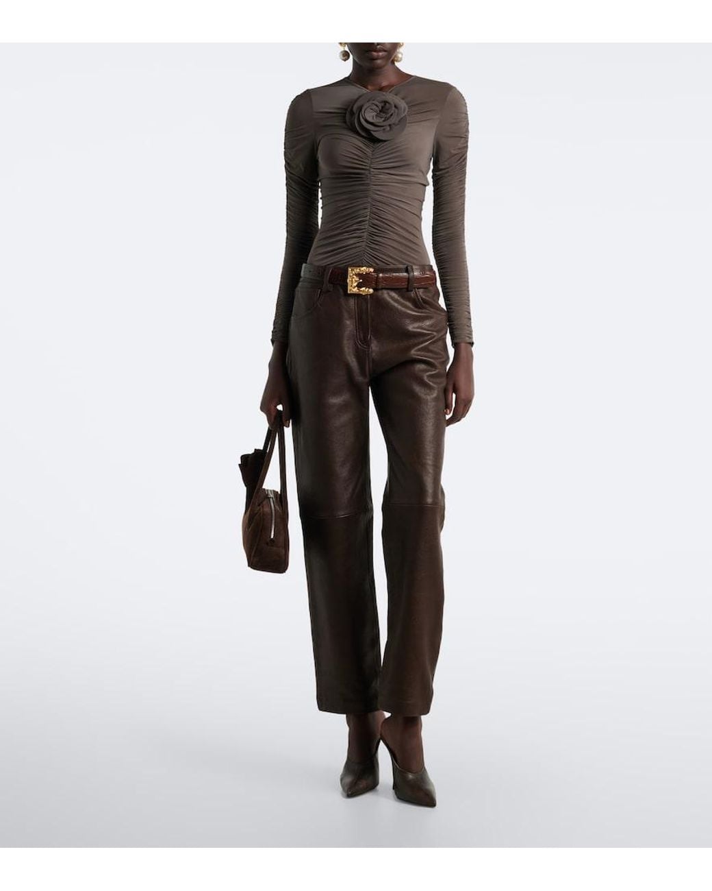 Magda Butrym Brown Floral-Applique Ruched Top
