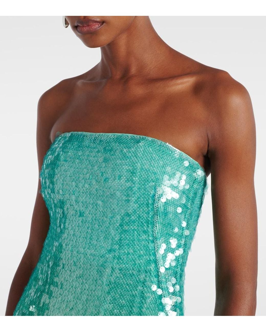 Jonathan Simkhai Green Translucent Sequined Semi-Sheer Gown