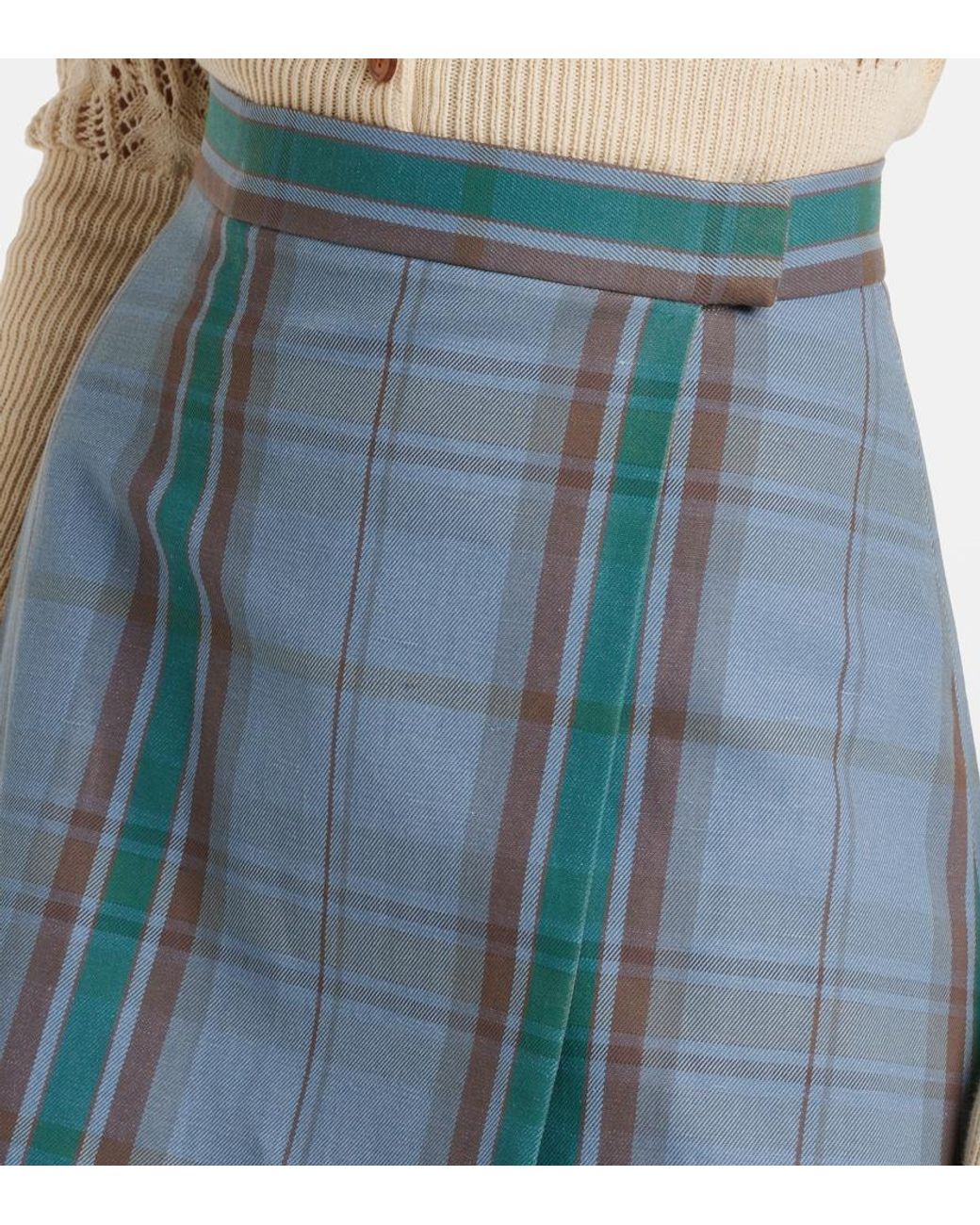 Vivienne Westwood Blue Cut Off Tartan Cotton And Linen Miniskirt