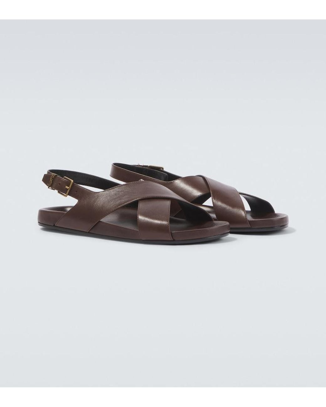 Saint Laurent Brown Helios Cassandre Leather Sandals for men