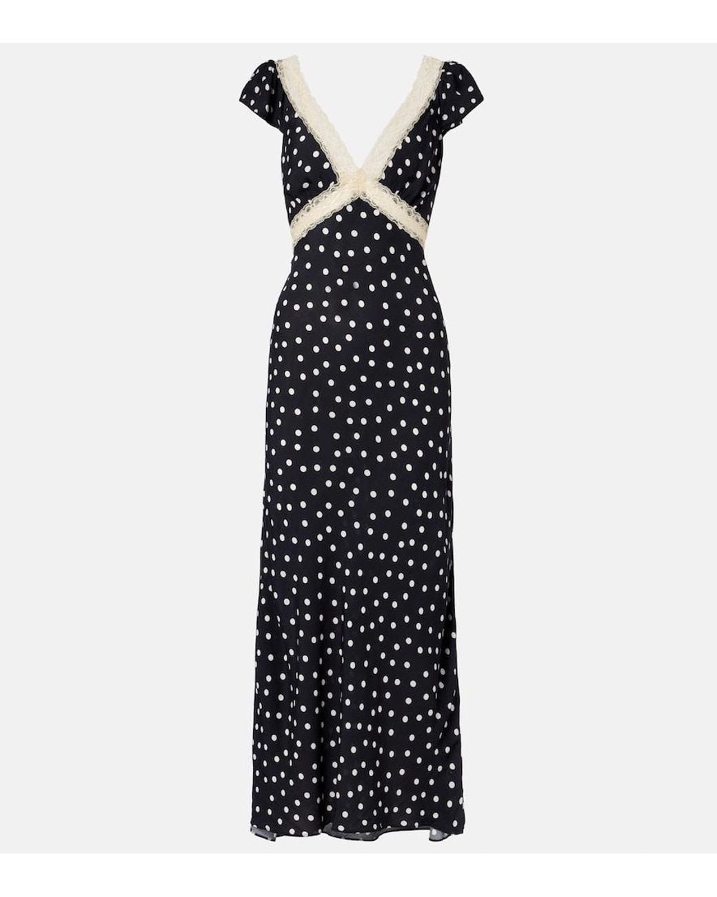 Rixo Black Iggy Polka-Dot Maxi Dress
