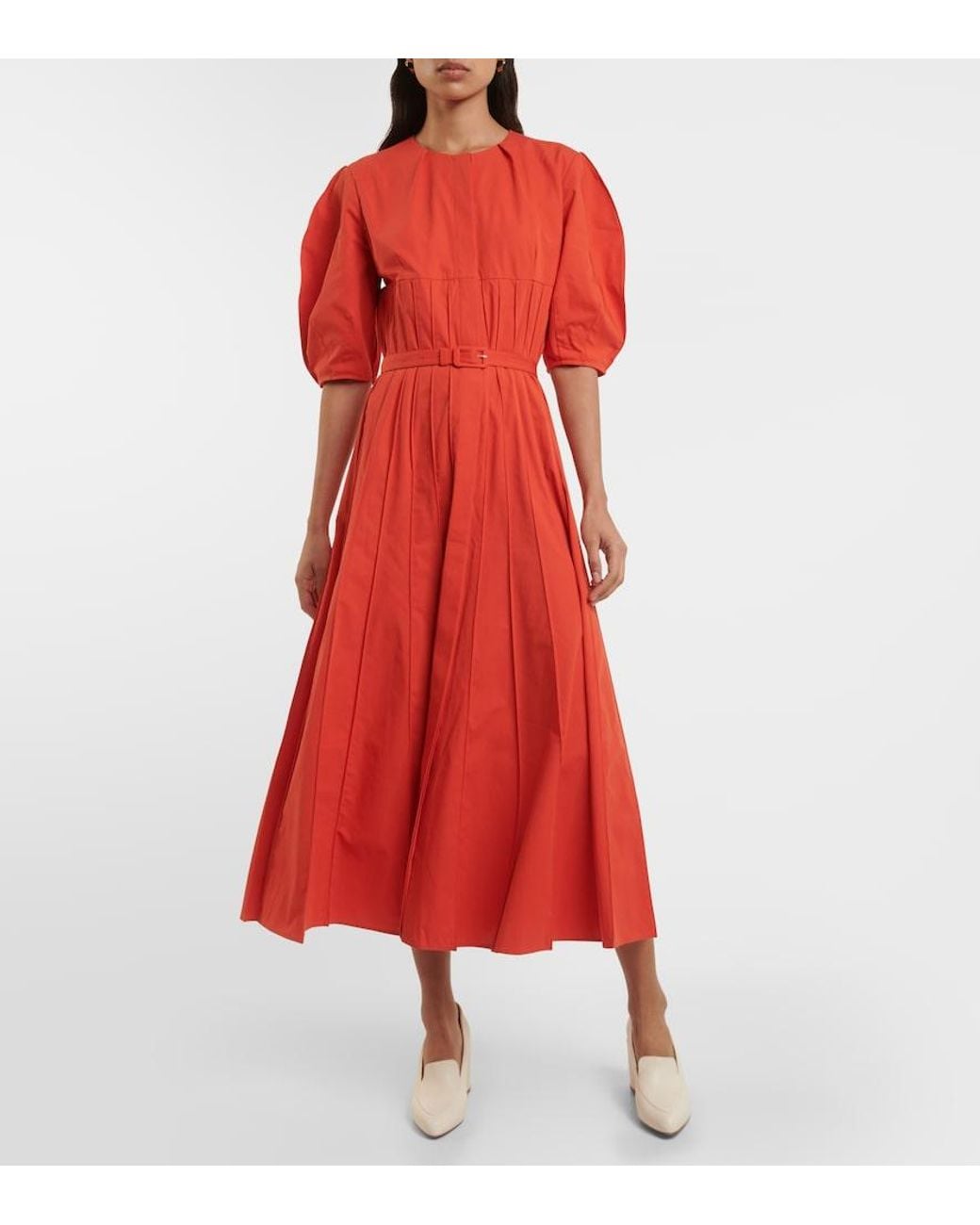 Gabriela Hearst Orange Caden Puff-Sleeve Cotton Midi Dress