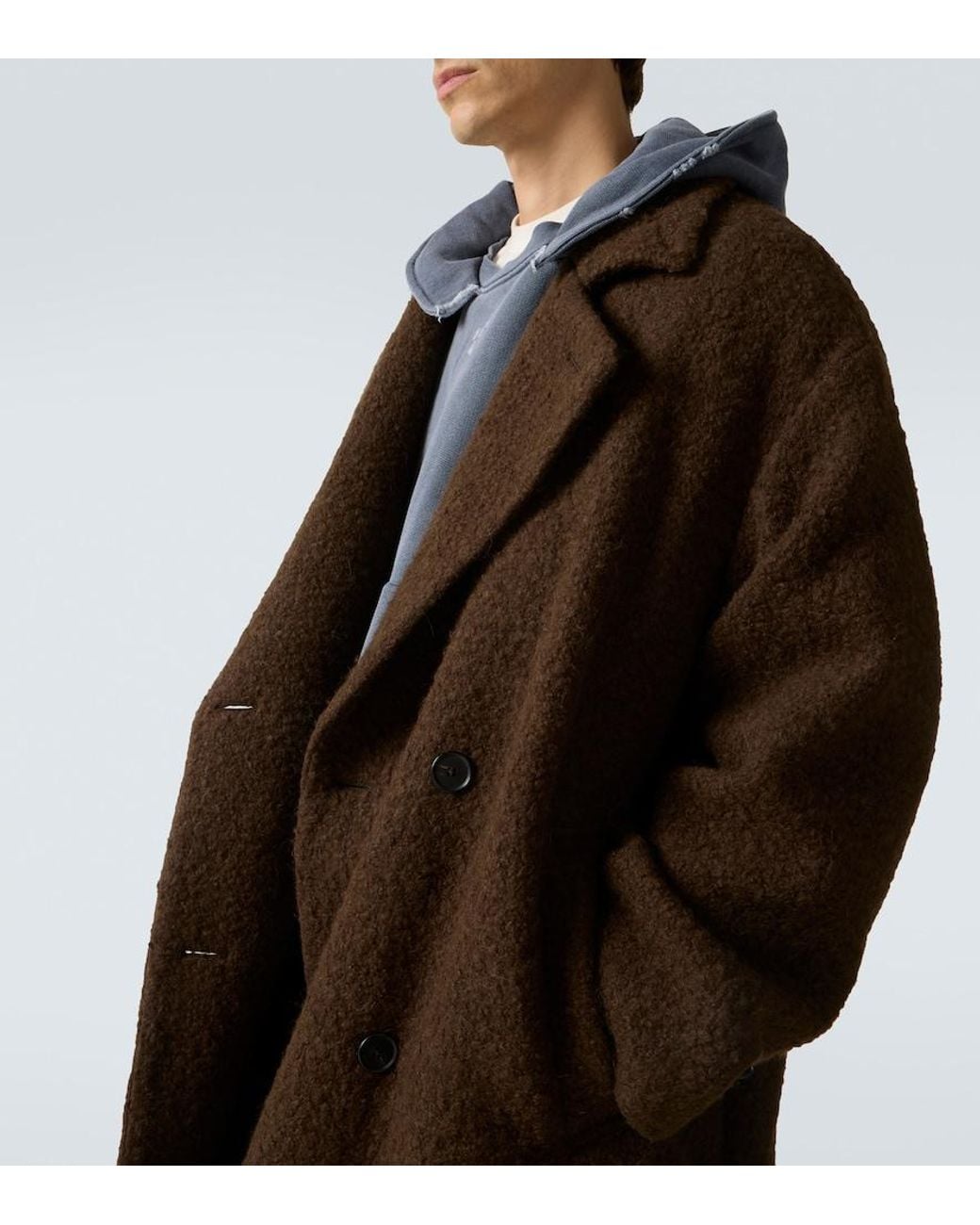 A.PRESSE Brown Double-Breasted Wool-Blend Coat for men