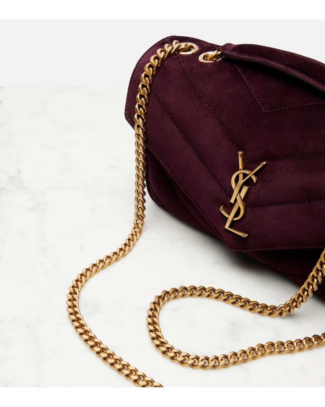Saint Laurent White Loulou Small Matelasse Suede Shoulder Bag