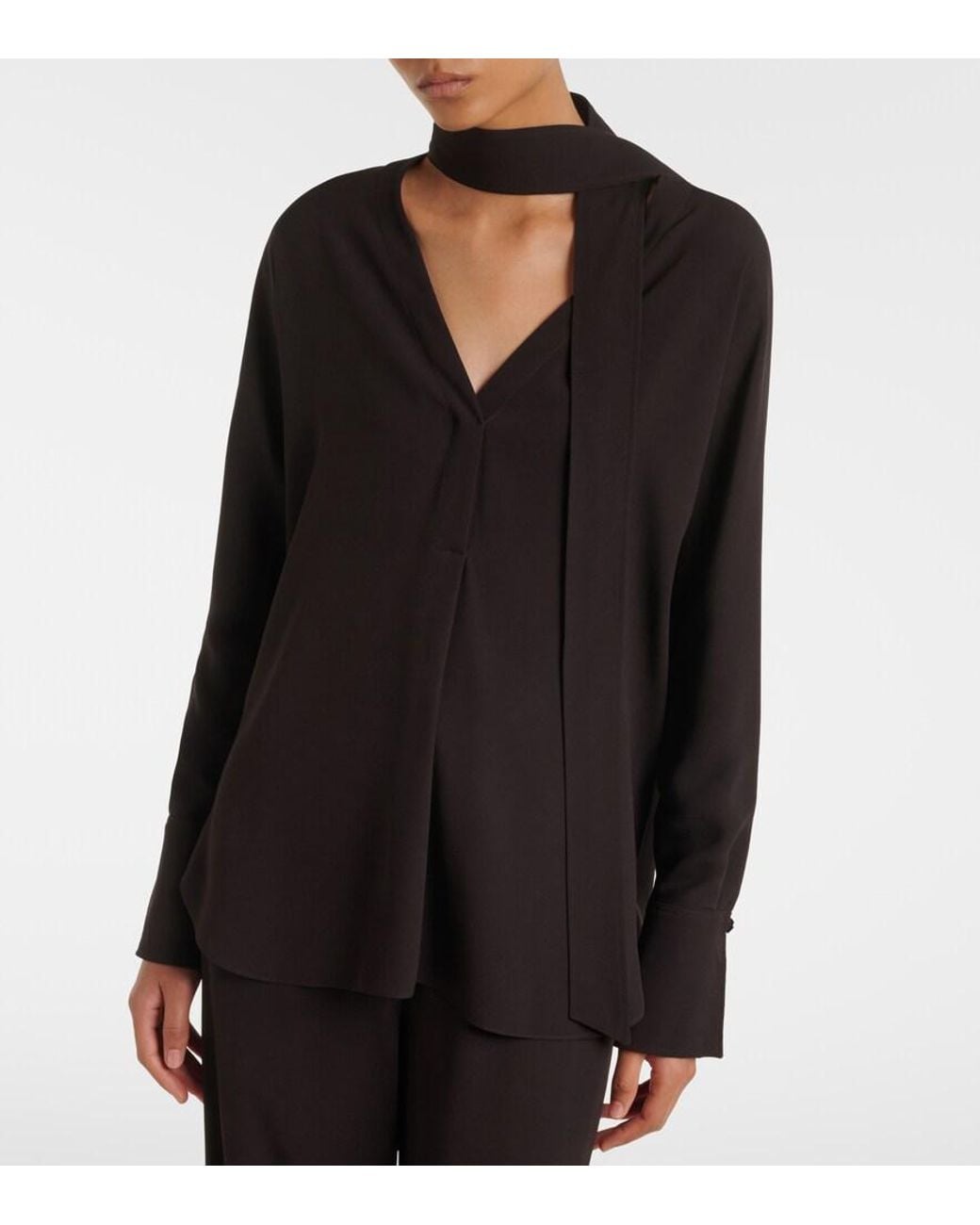 Agnona Black Tie-Neck Jersey Blouse