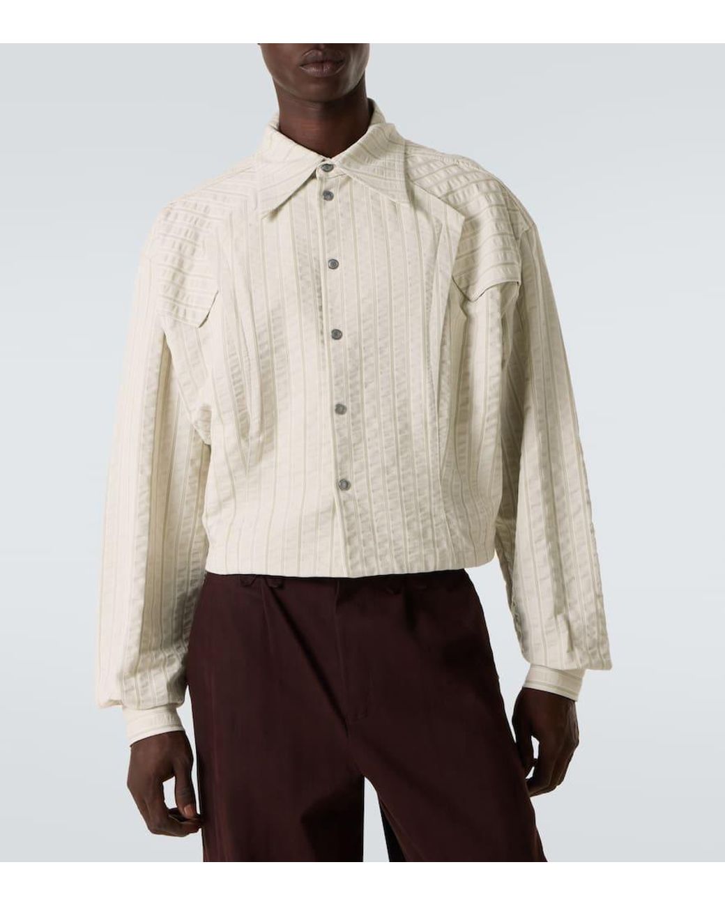 Kiko Kostadinov Kraner Striped Cropped Cotton Shirt in White for