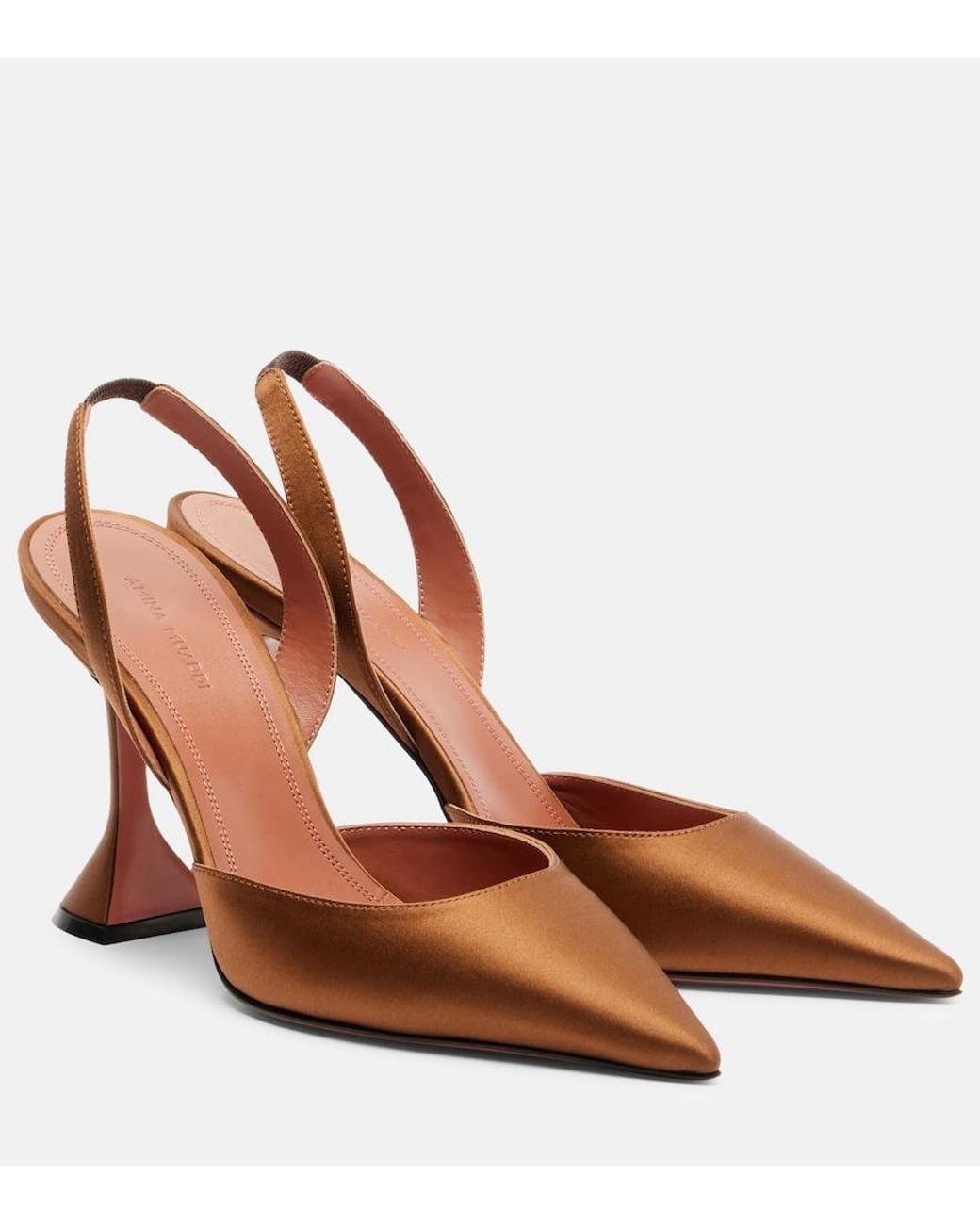 AMINA MUADDI Brown Holli Satin Slingback Pumps