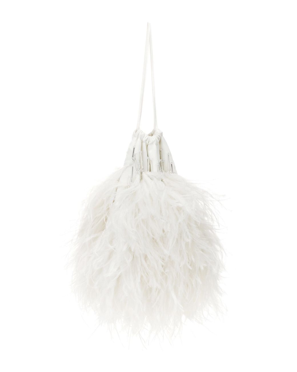 The Attico Beaded Ostrich Feather Satin Clutch Bag in Red