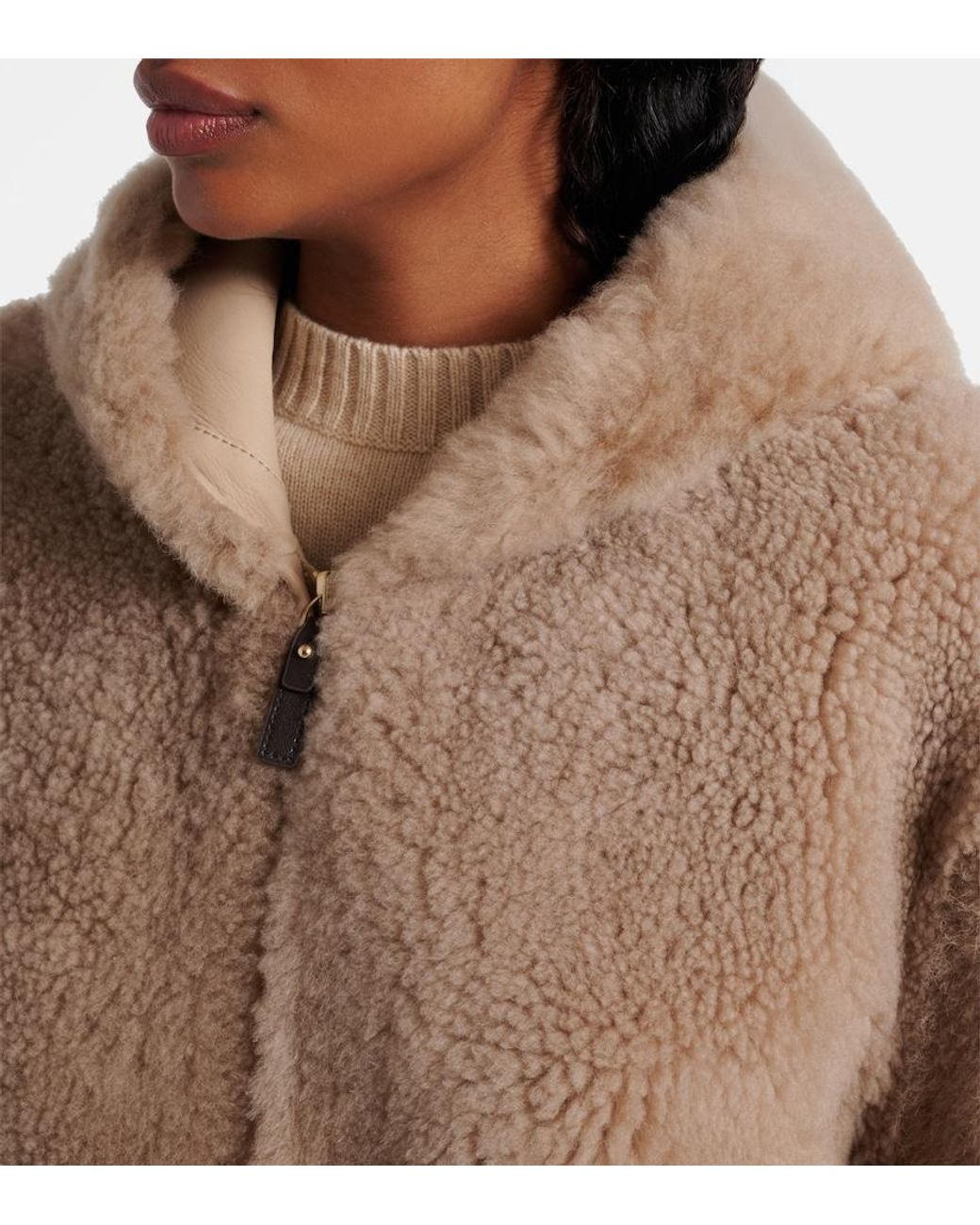 Max Mara Natural Sole Hooded Shearling Jacket