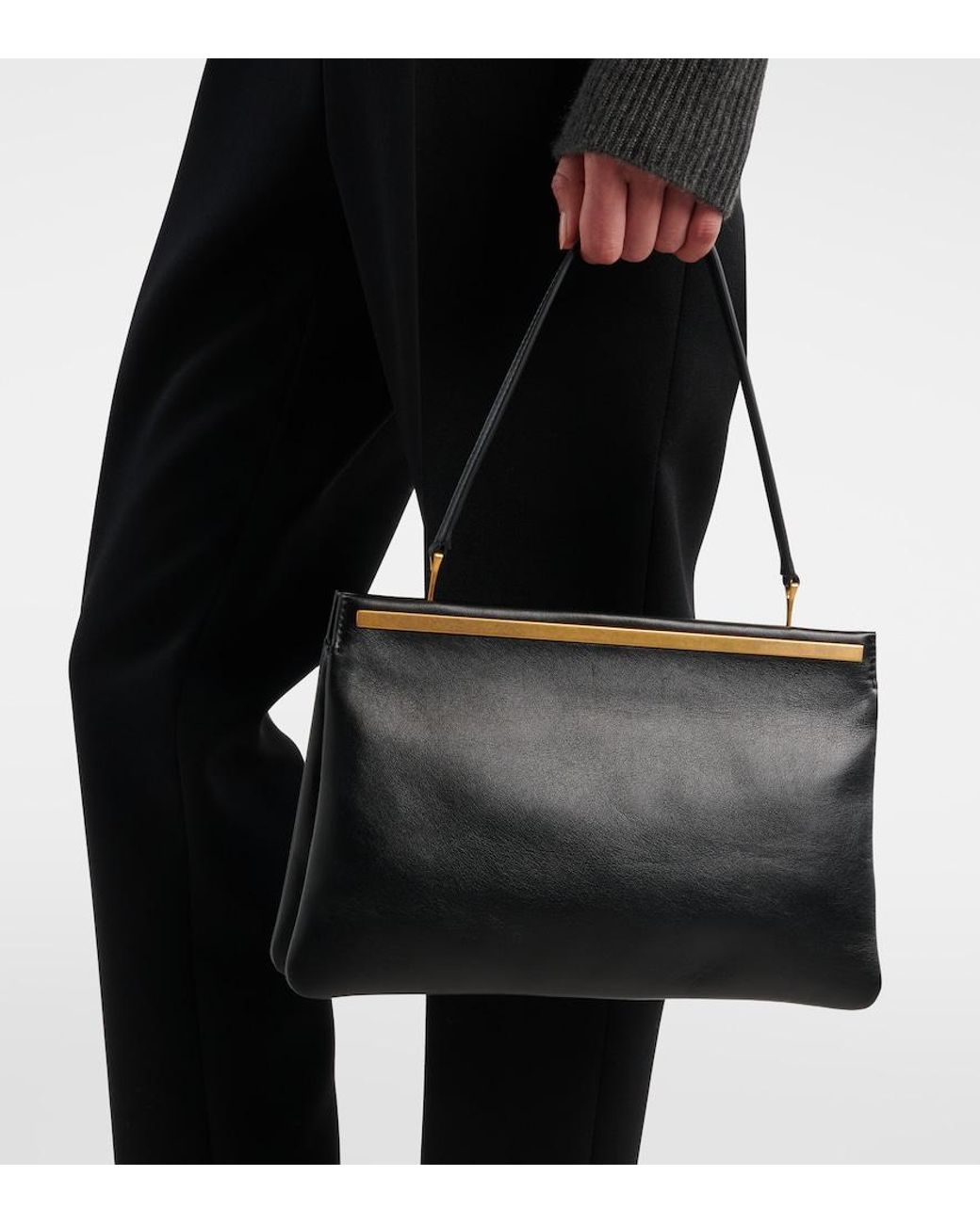 The Row Black Elise Medium Leather Shoulder Bag