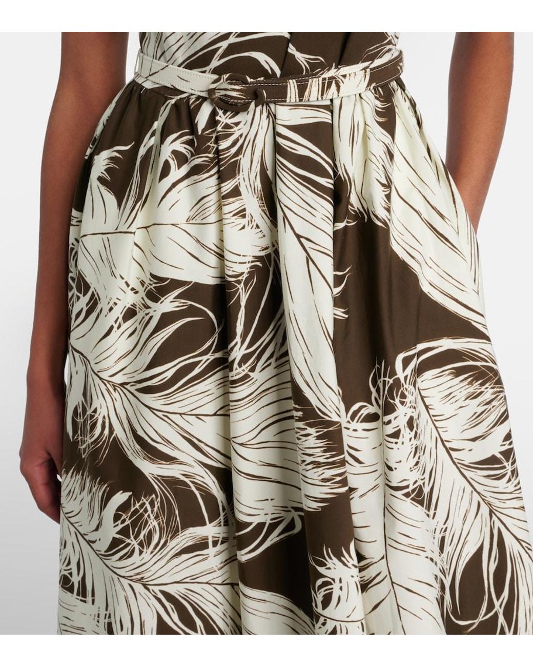 Oscar de la Renta Natural Printed Cotton-Blend Poplin Midi Dress