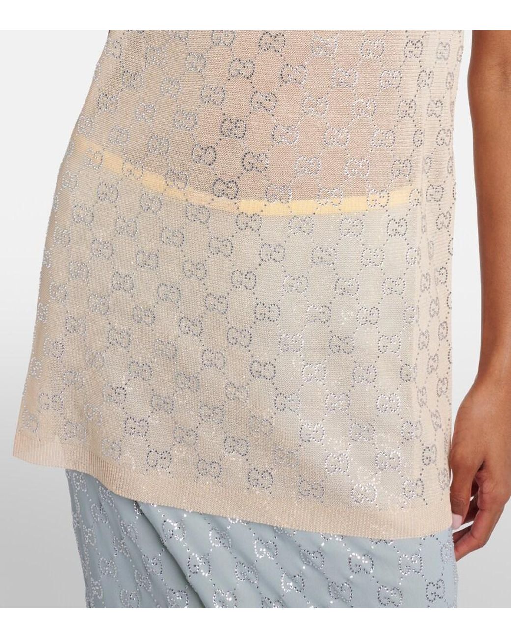 Gucci Gg Embellished Silk Top in Natural | Lyst