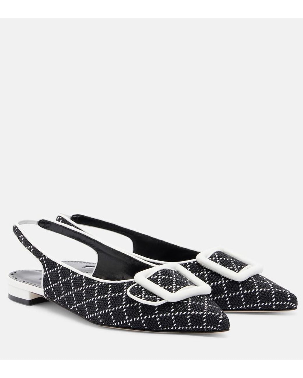 Manolo Blahnik Black Maylura Raffia-Effect Slingback Flats