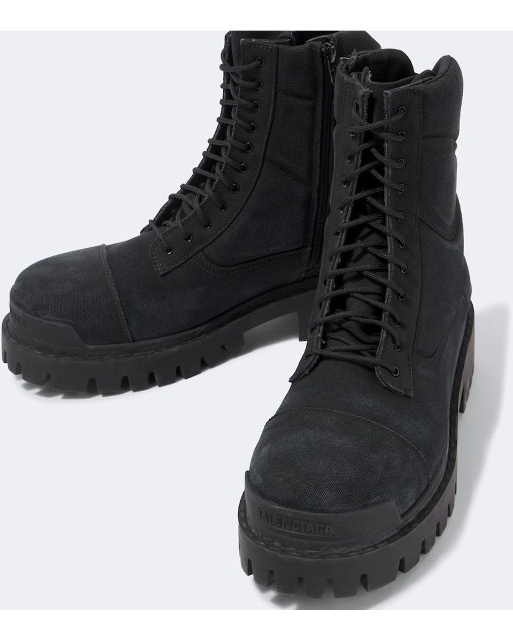 Balenciaga Black Combat Strike Canvas Lace-Up Boots for men