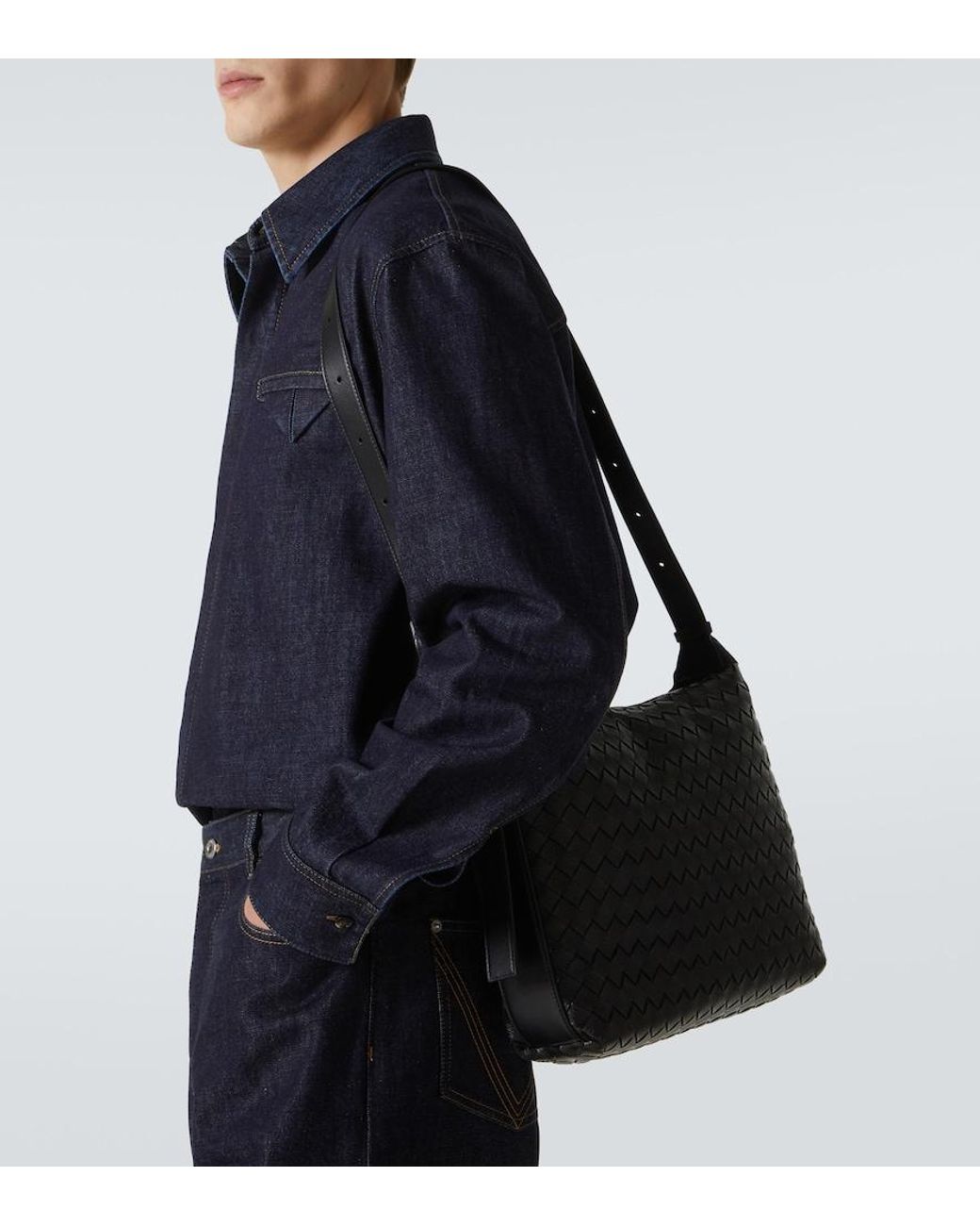 Bottega Veneta Black Traveler Small Intreccio Leather Shoulder Bag for men