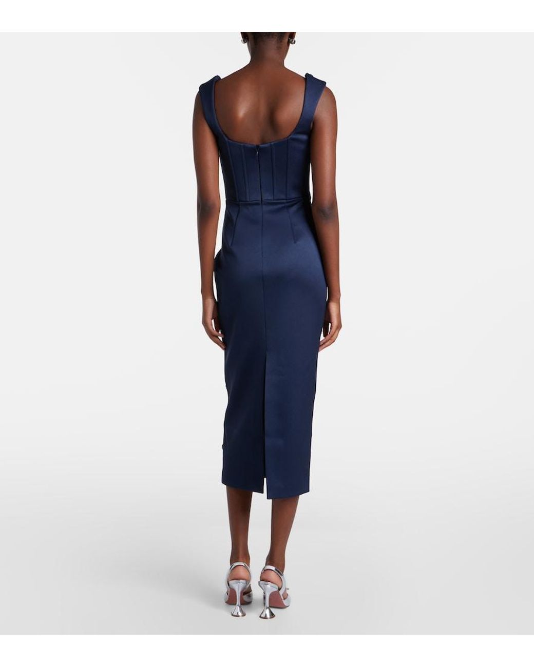 Rebecca Vallance Blue Ayla Embellished Satin Cocktail Dress