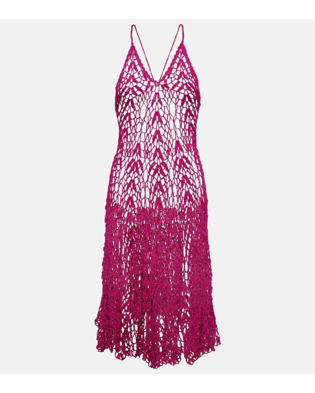 Anna Kosturova Purple Open-Knit Cotton Midi Dress