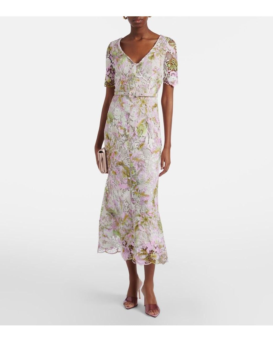 monique lhuillier floral lace midi dress Floral Mesh Lace Dress & Long Jacket Set – Elegant Layered Look Purple / XL main image 0