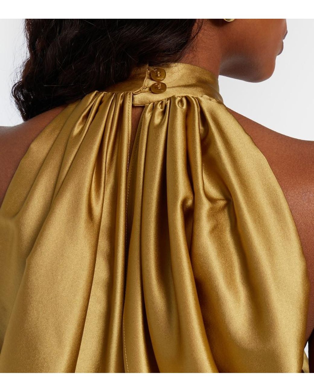 Nina Ricci Yellow Open-Back Silk-Blend Satin Top