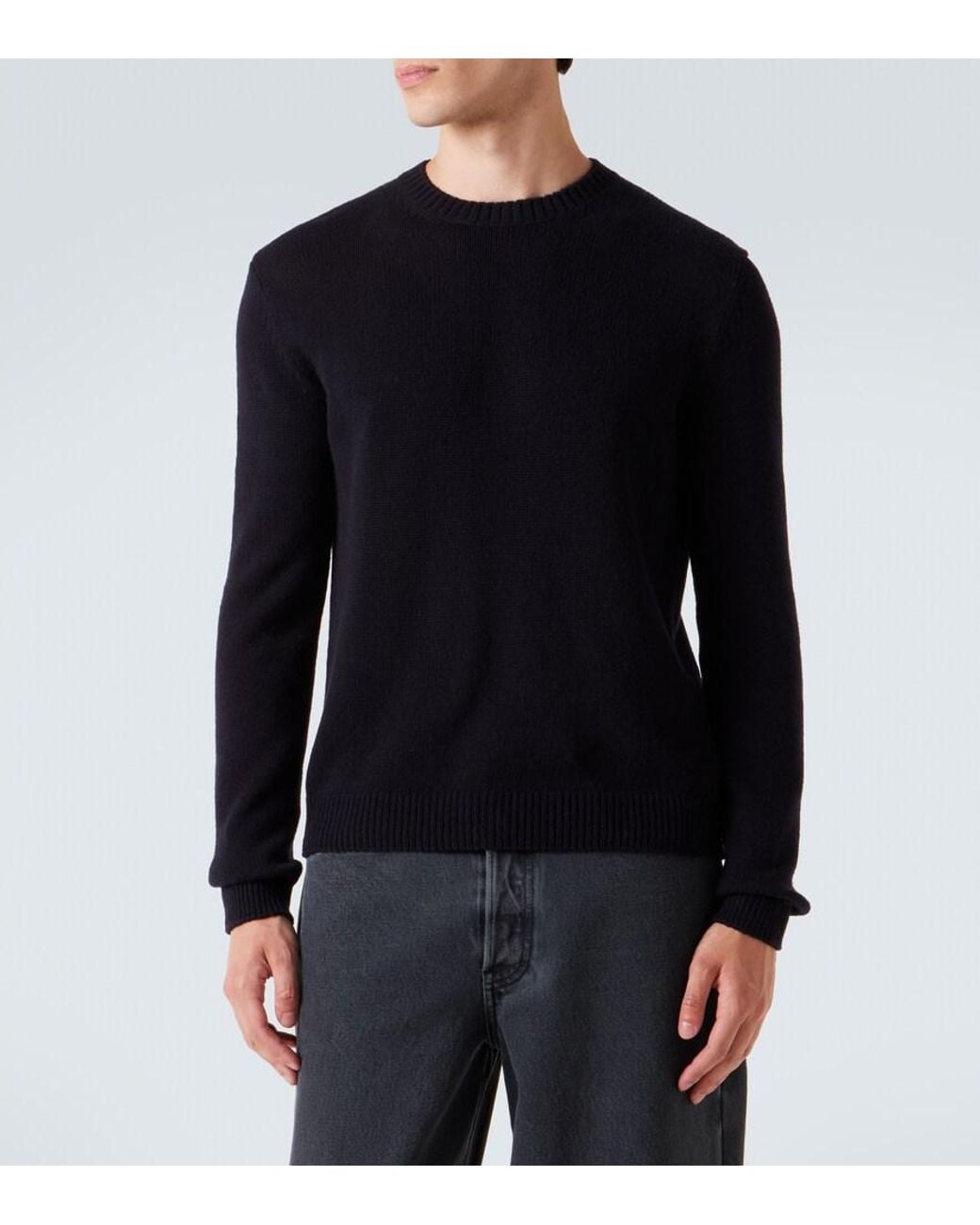 Prada Blue Ribbed-Knit Cashmere Sweater for men