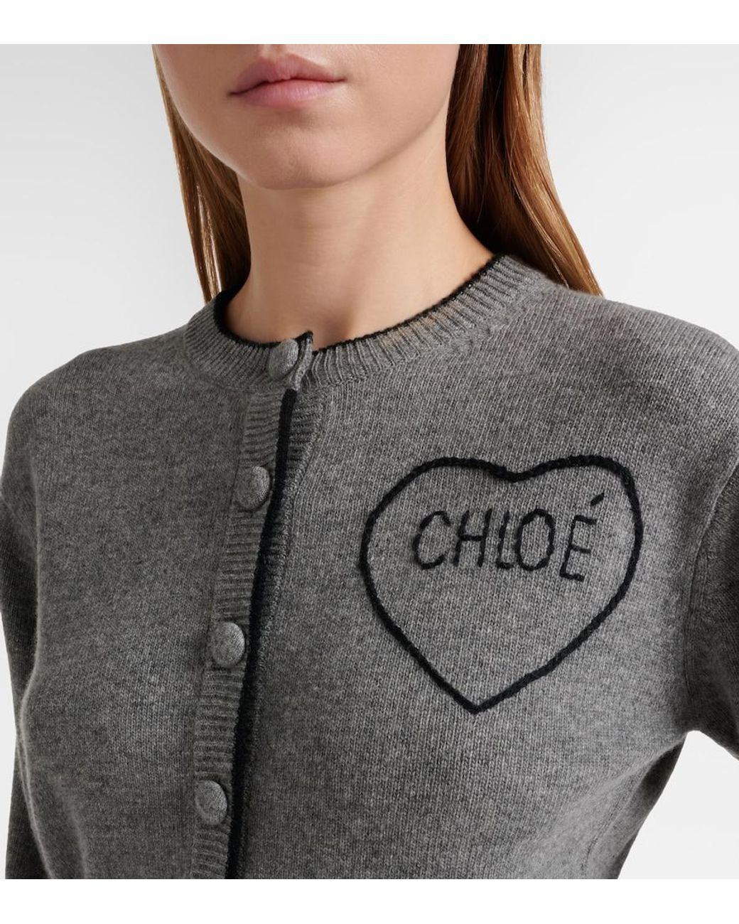 Chloé Gray Logo Wool And Cashmere Cardigan